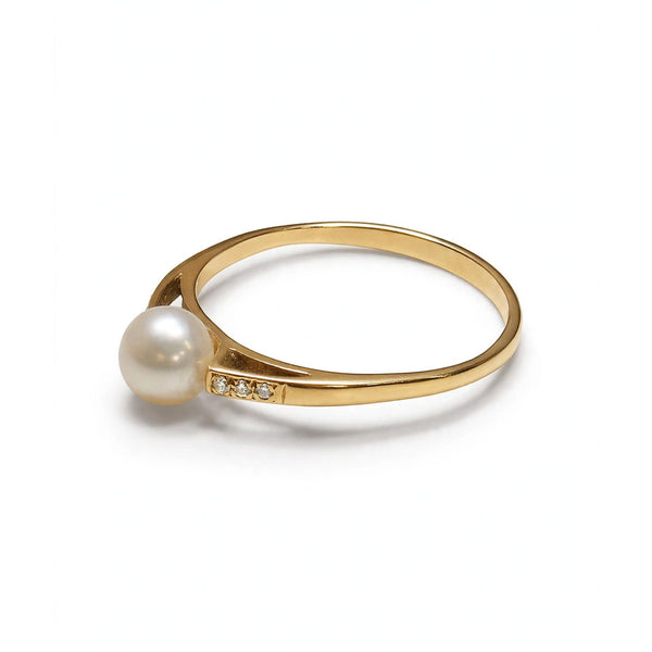 9K Yellow Gold Pearl & Diamond Accent Ring