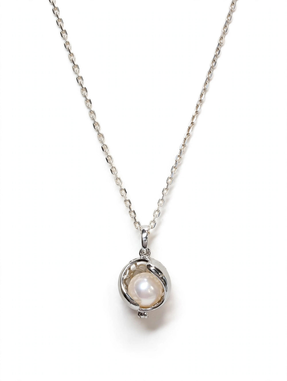 Sterling Silver Caged Pearl Pendant Necklace