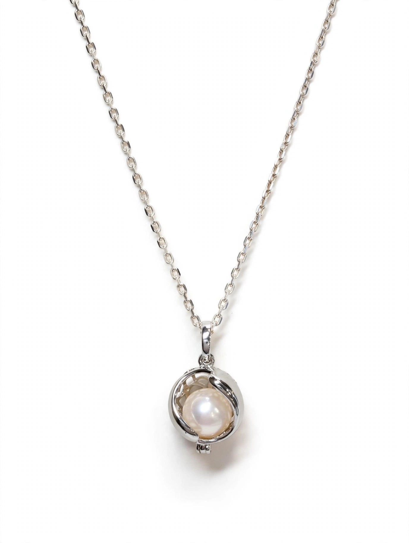 Sterling Silver Caged Pearl Pendant Necklace