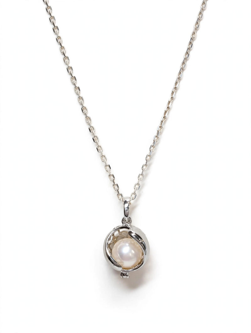 Sterling Silver Caged Pearl Pendant Necklace