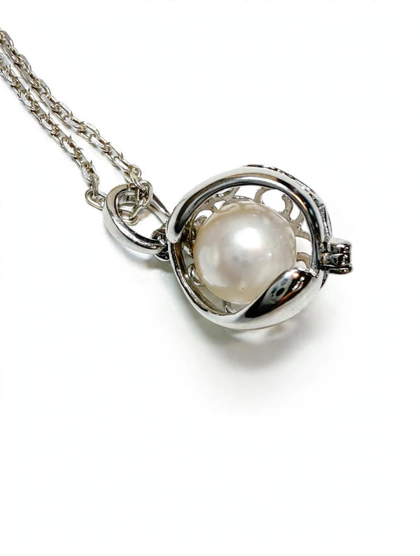 Sterling Silver Caged Pearl Pendant Necklace