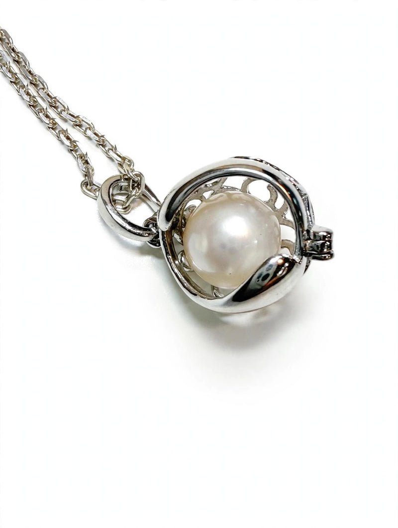 Sterling Silver Caged Pearl Pendant Necklace