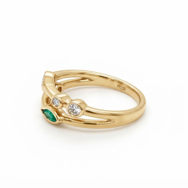 9K Yellow Gold Emerald &amp; Diamond Stackable Ring Set