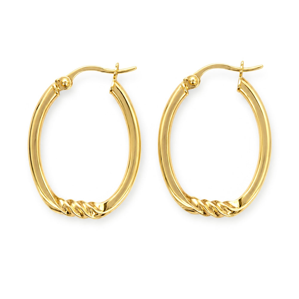 9K Yellow Gold Oval Twisted Accent Hoop Earrings