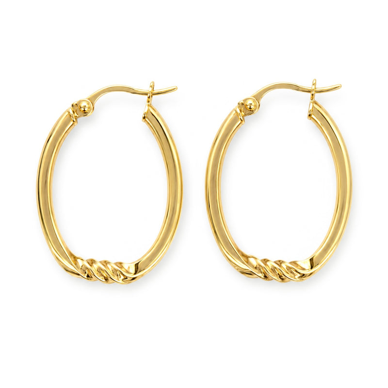 9K Yellow Gold Oval Twisted Accent Hoop Earrings