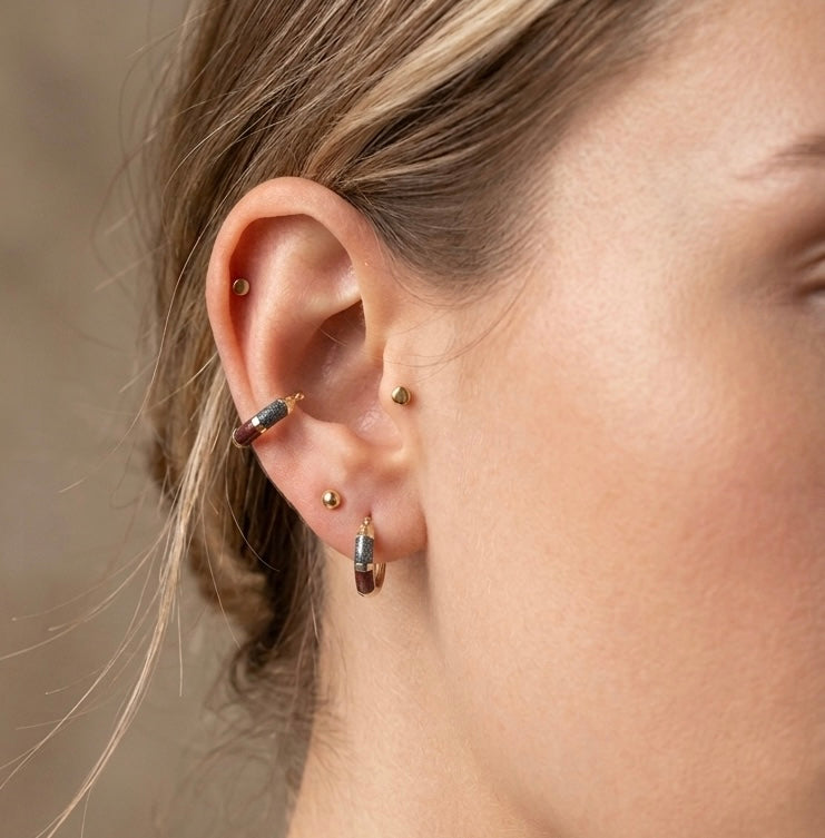 9K Yellow Gold Tricolour Enamel Hoop Earrings