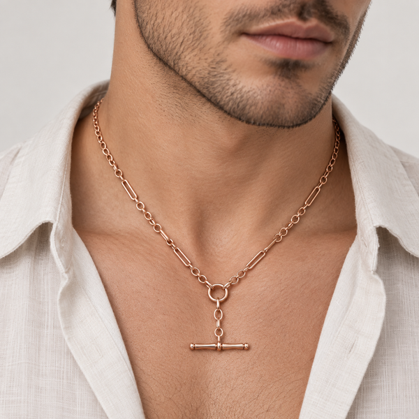 9ct Rose Gold T-Bar Albert Necklace 18"
