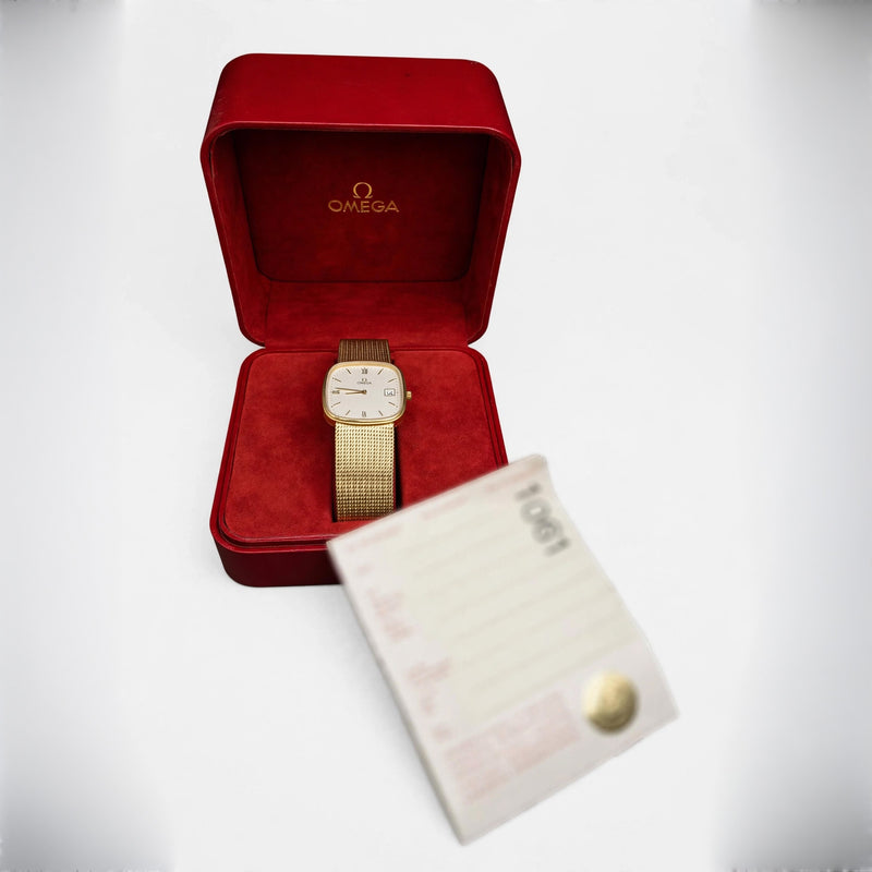 Vintage 9K Gold Omega Watch with Mesh Bracelet