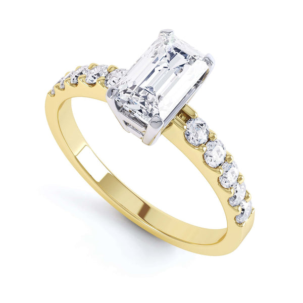 Emerald Cut Diamond Solitaire Engagement Ring With Diamond Shoulders
