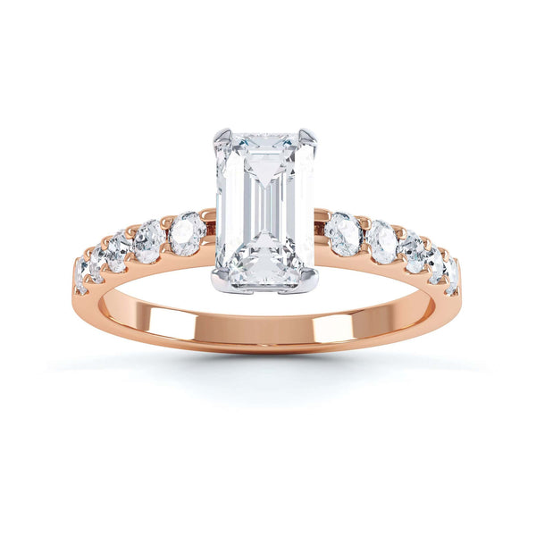 Emerald Cut Diamond Solitaire Engagement Ring With Diamond Shoulders