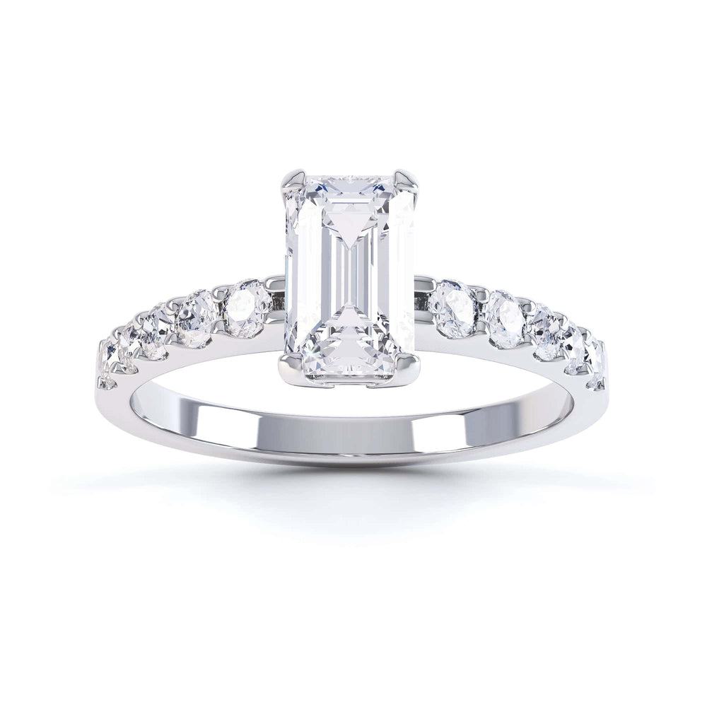 Emerald Cut Diamond Solitaire Engagement Ring With Diamond Shoulders
