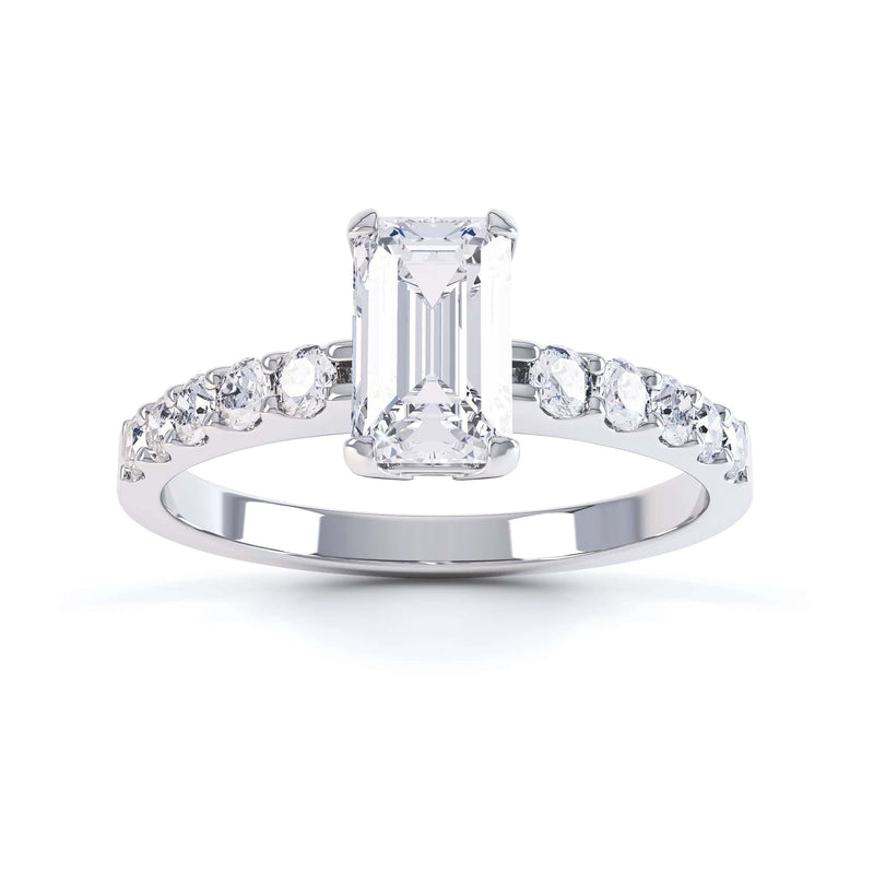 Emerald Cut Diamond Solitaire Engagement Ring With Diamond Shoulders