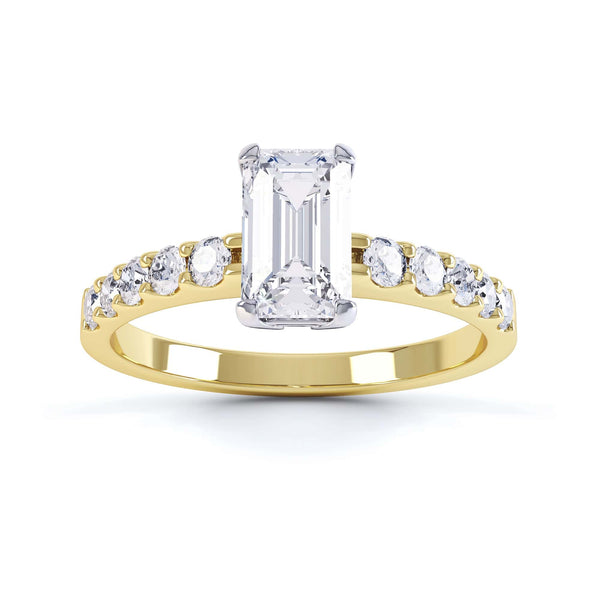 Emerald Cut Diamond Solitaire Engagement Ring With Diamond Shoulders