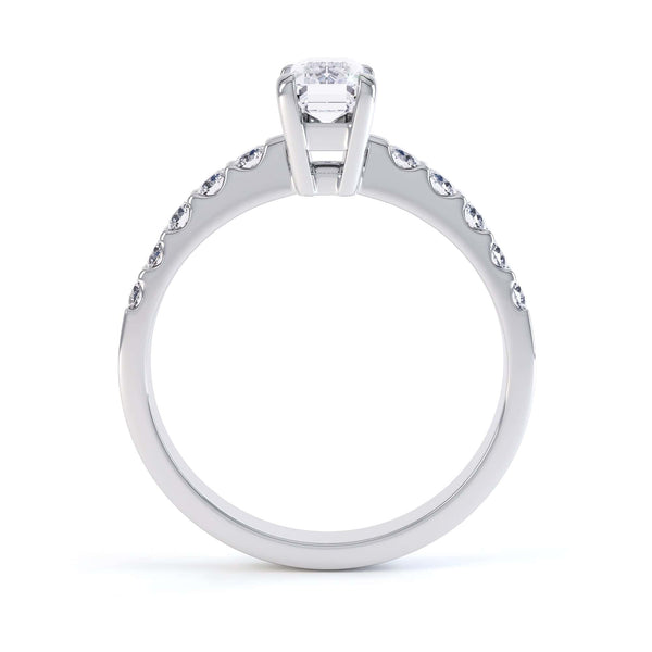 Emerald Cut Diamond Solitaire Engagement Ring With Diamond Shoulders