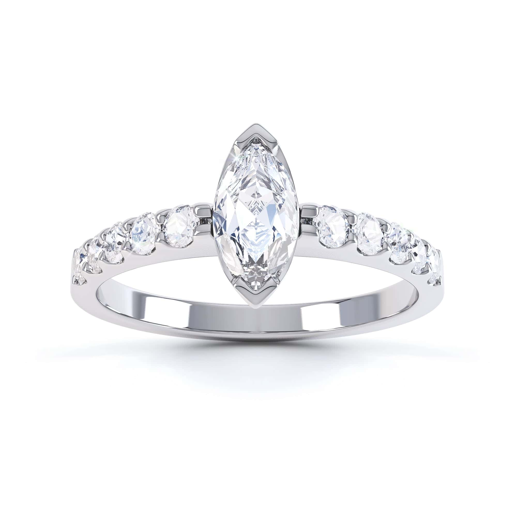 Marquise Cut Centre Stone, Two V claw, Diamond Engagement Ring with Scallop set Shoulders