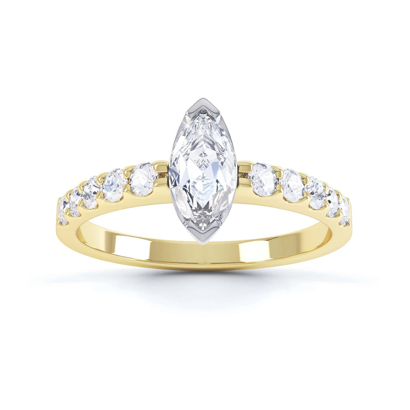 Marquise Cut Centre Stone, Two V claw, Diamond Engagement Ring with Scallop set Shoulders