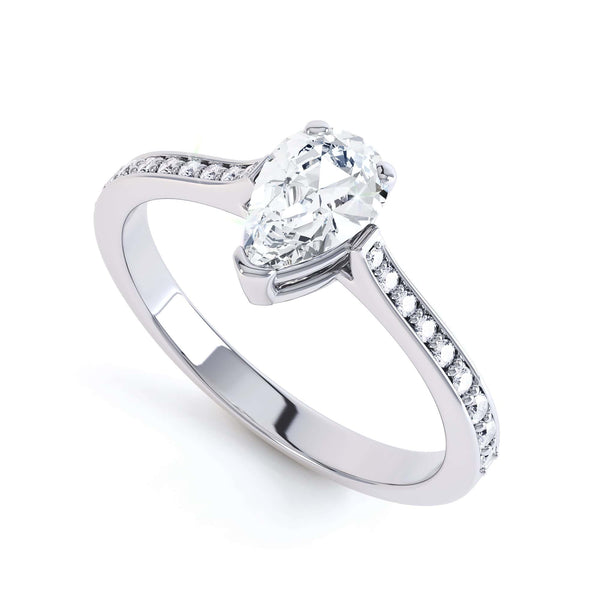 Diamond Engagement Ring with a Pear Shape diamond with shoulder set diamonds.