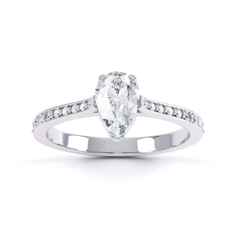 Diamond Engagement Ring with a Pear Shape diamond with shoulder set diamonds.