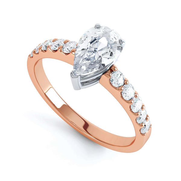 Diamond Engagement Ring- Pear Shaped, V claws Solitaire With Scollop Set Shank