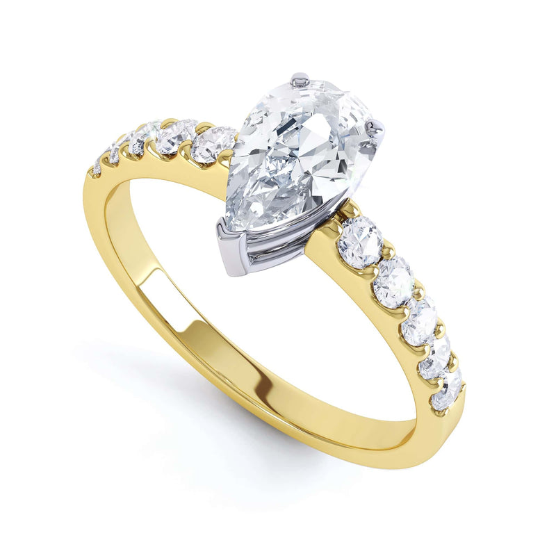 Diamond Engagement Ring- Pear Shaped, V claws Solitaire With Scollop Set Shank