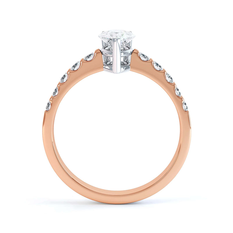 Diamond Engagement Ring- Pear Shaped, V claws Solitaire With Scollop Set Shank