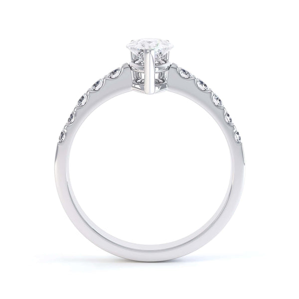 Diamond Engagement Ring- Pear Shaped, V claws Solitaire With Scollop Set Shank