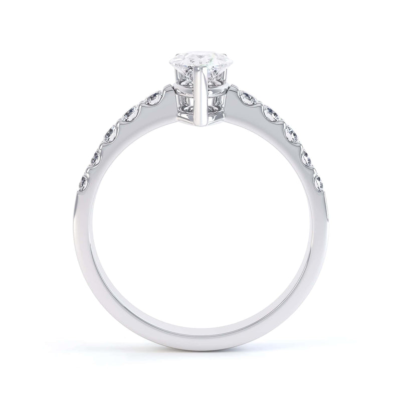 Diamond Engagement Ring- Pear Shaped, V claws Solitaire With Scollop Set Shank