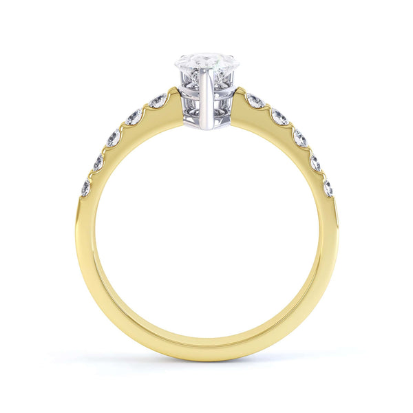 Diamond Engagement Ring- Pear Shaped, V claws Solitaire With Scollop Set Shank