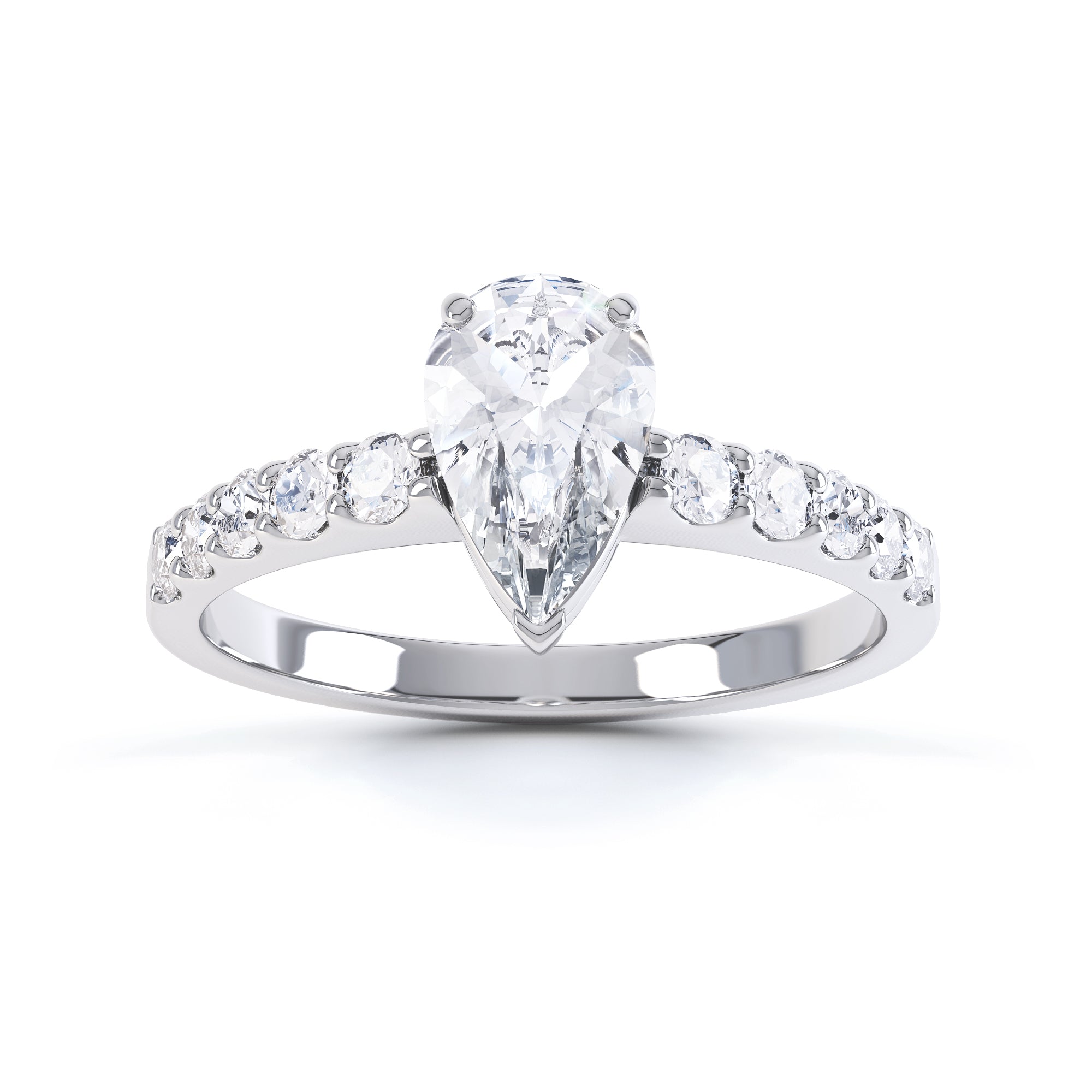 Diamond Engagement Ring- Pear Shaped, V claws Solitaire With Scollop Set Shank