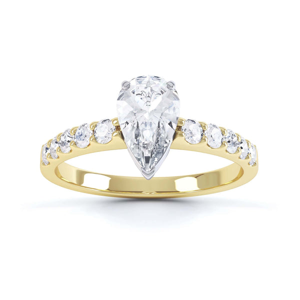 Diamond Engagement Ring- Pear Shaped, V claws Solitaire With Scollop Set Shank