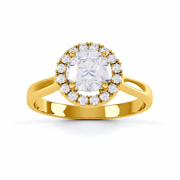 Round Halo Lab Grown Diamond Engagement Ring With 18ct Gold & Platinum