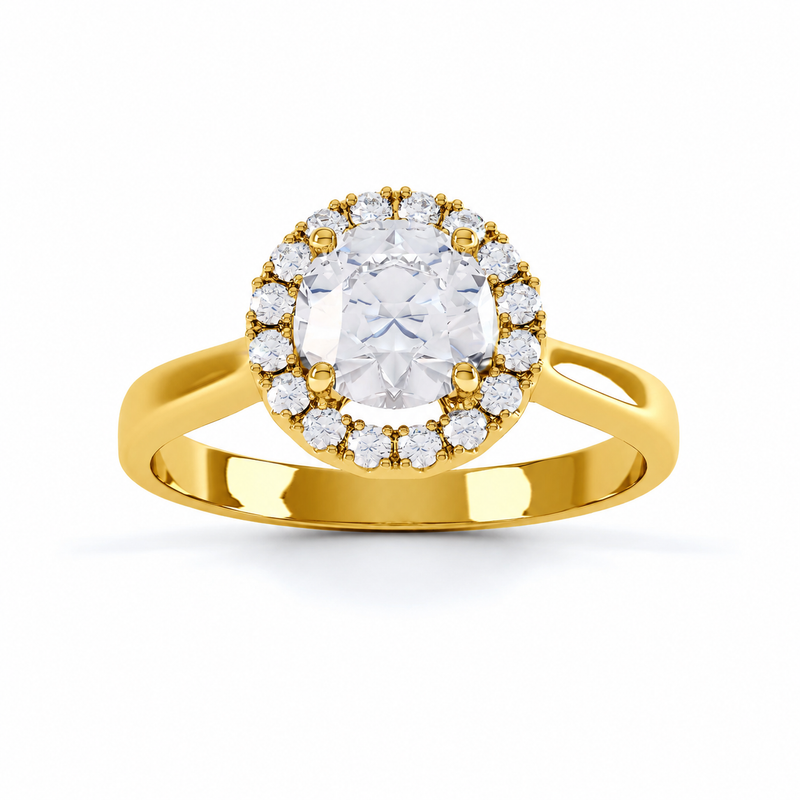 Round Halo Lab Grown Diamond Engagement Ring With 18ct Gold &amp; Platinum