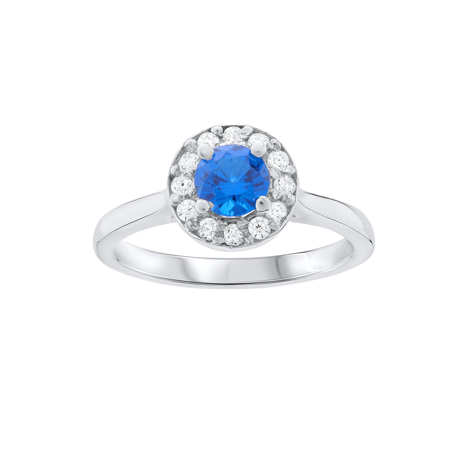 Round Blue Sapphire and Diamond Halo Dress Ring