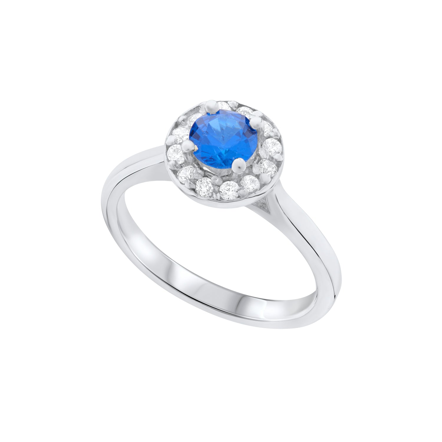 Round Blue Sapphire and Diamond Halo Dress Ring
