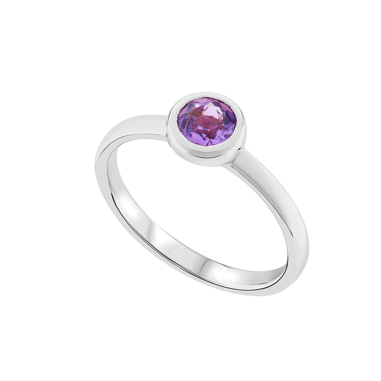 Medium Amethyst Rubover Stacking Ring