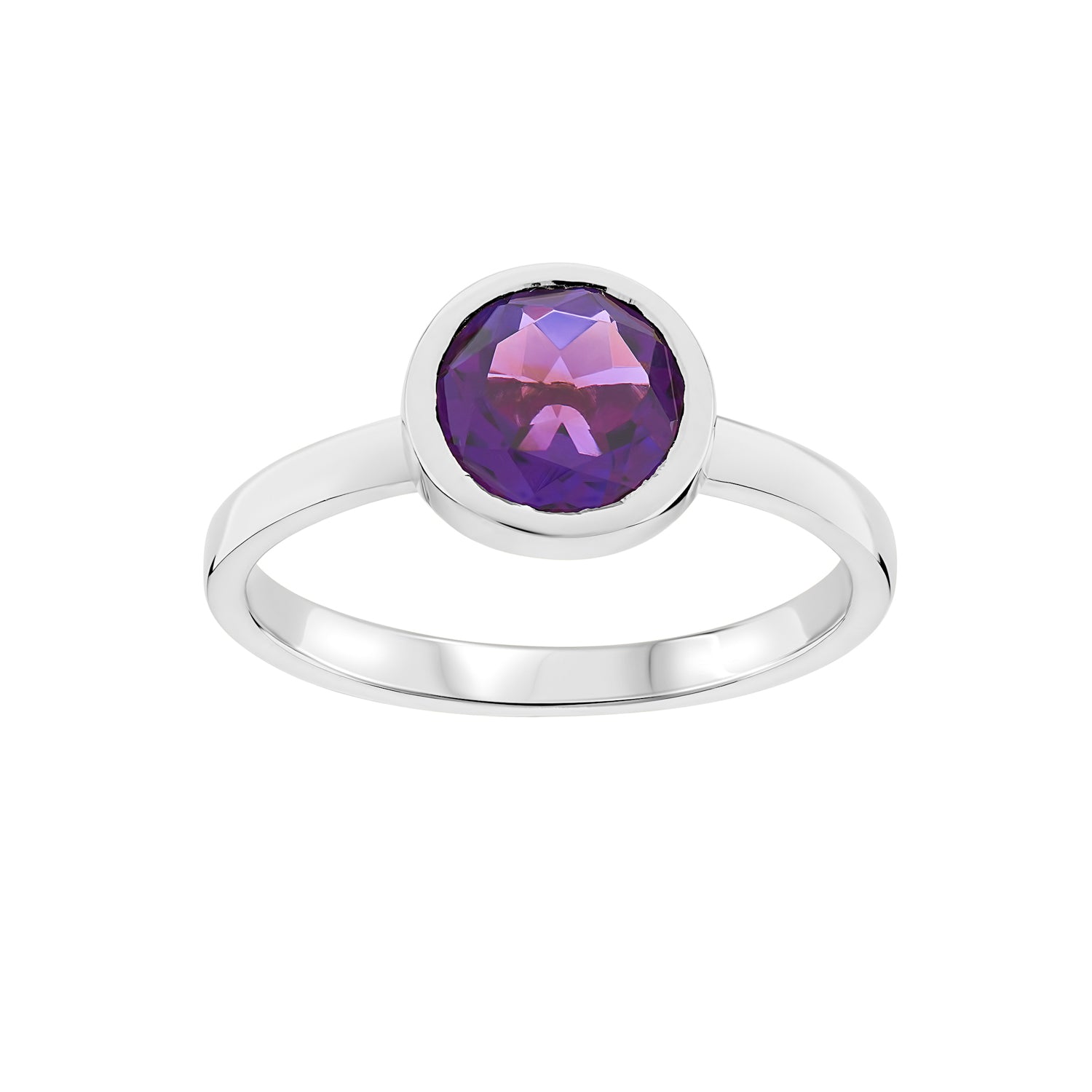 Large Amethyst Rubover Stacking Ring