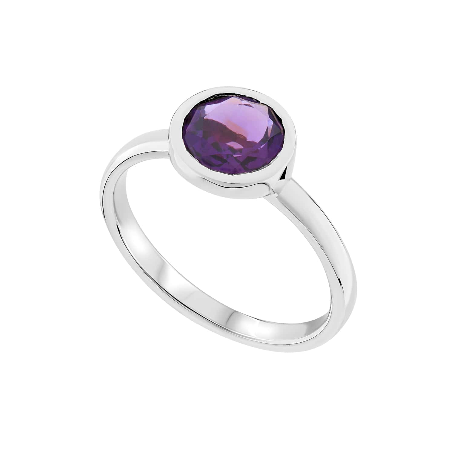 Large Amethyst Rubover Stacking Ring