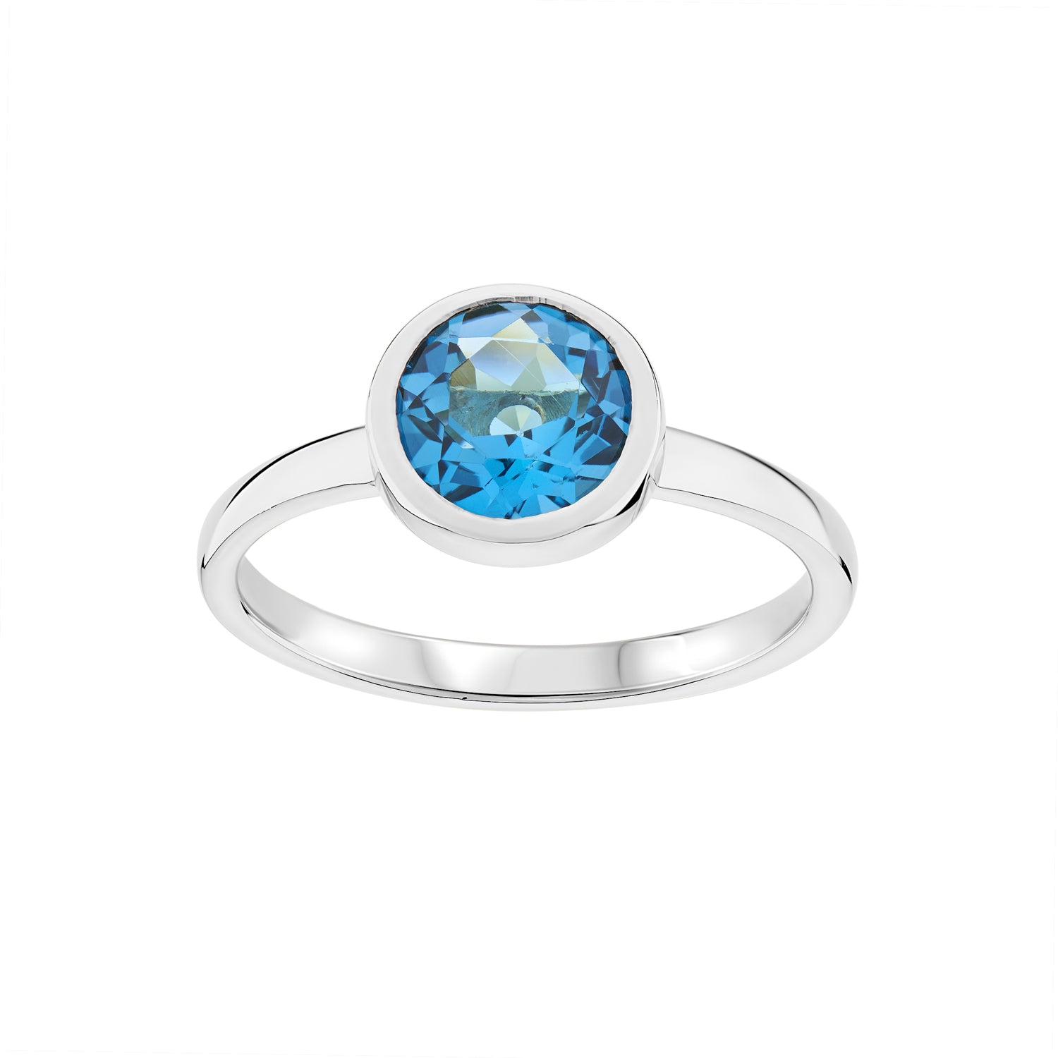 Large Blue Topaz Rubover Stacking Ring