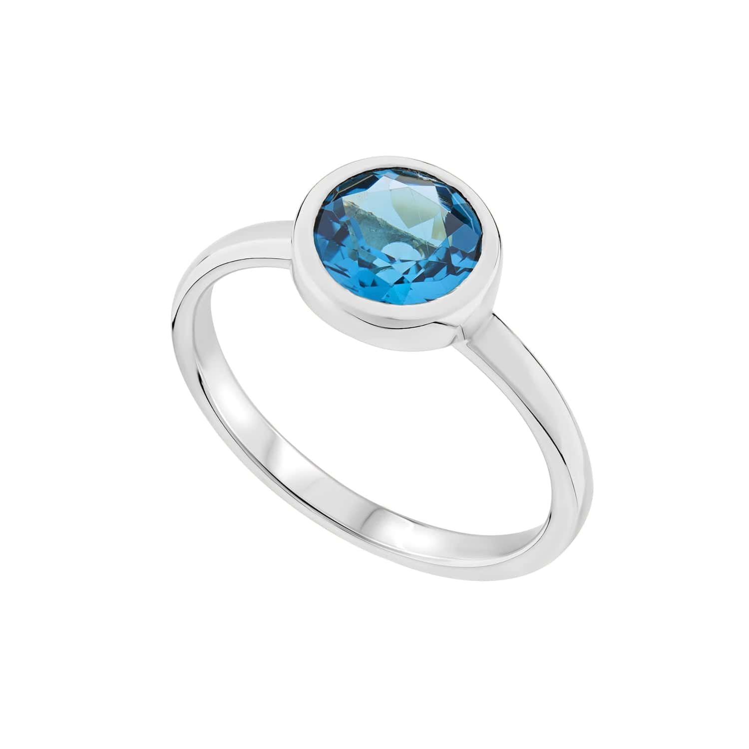 Large Blue Topaz Rubover Stacking Ring