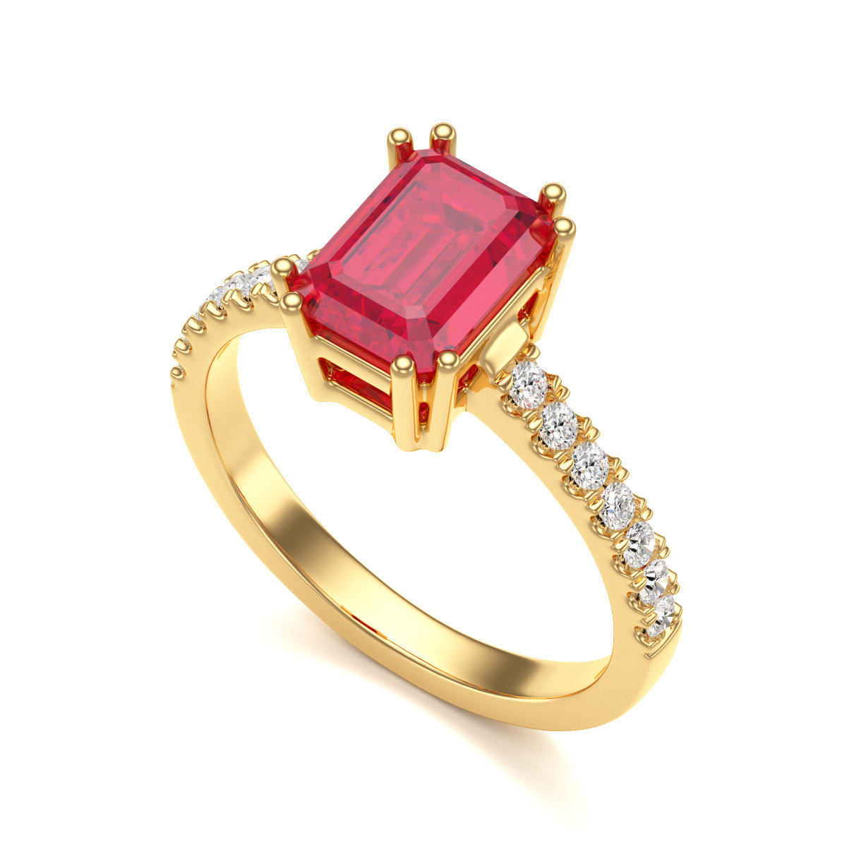 Ruby with Diamond Set Shoulders Dress Ring