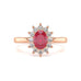 Diamond Halo Oval Shape Ruby Engagement Ring in 18ct Gold and Platinum