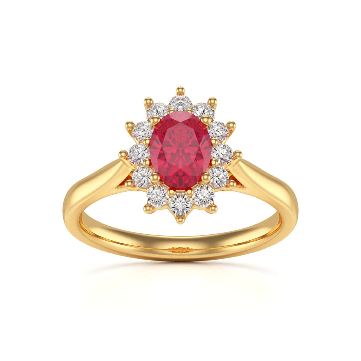 18ct Gold  Diamond Halo Ruby Engagement Ring - Oval Shape