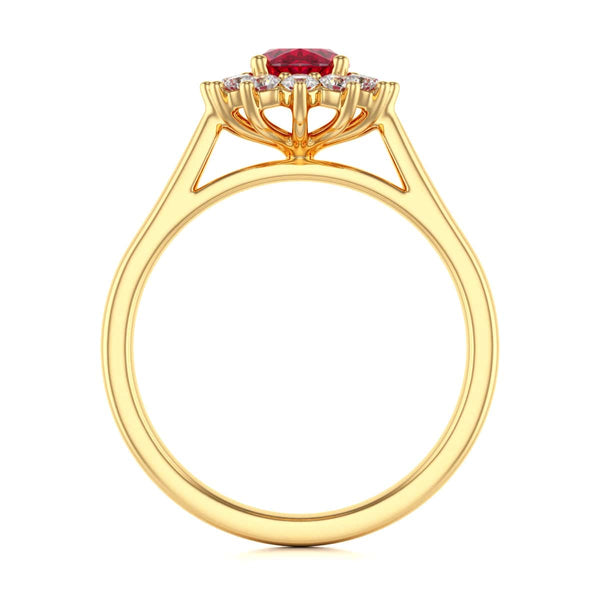 Diamond Halo Oval Shape Ruby Engagement Ring in 18ct Gold and Platinum