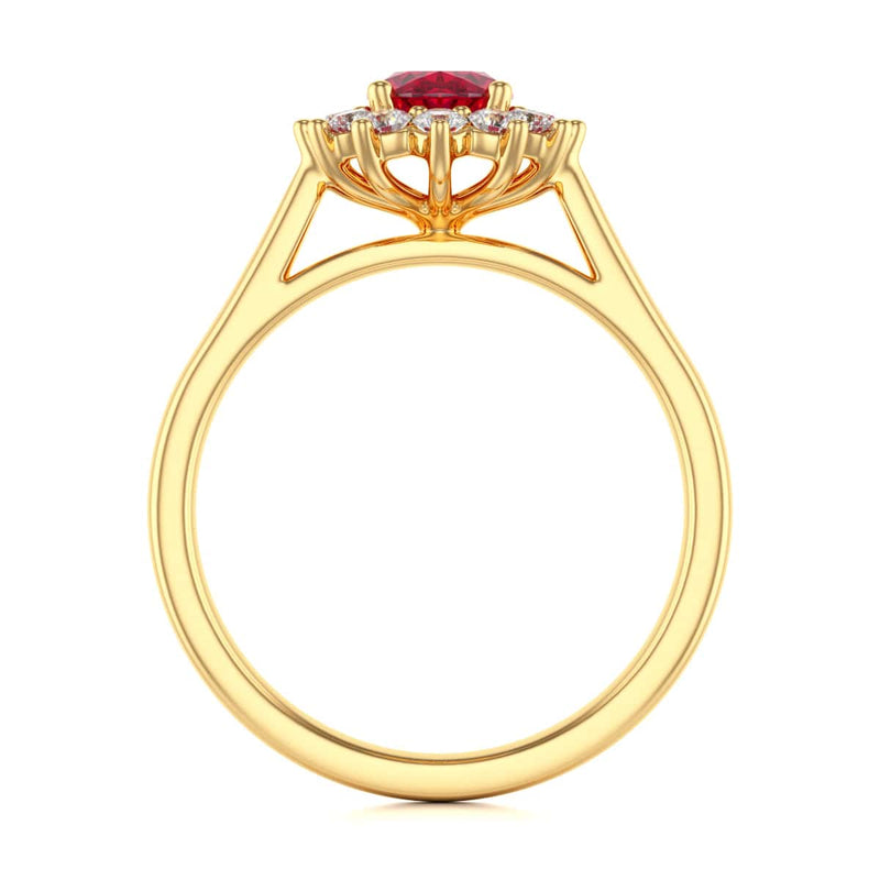 Diamond Halo Oval Shape Ruby Engagement Ring in 18ct Gold and Platinum
