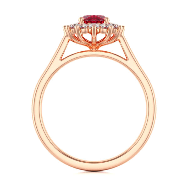 Diamond Halo Oval Shape Ruby Engagement Ring in 18ct Gold and Platinum