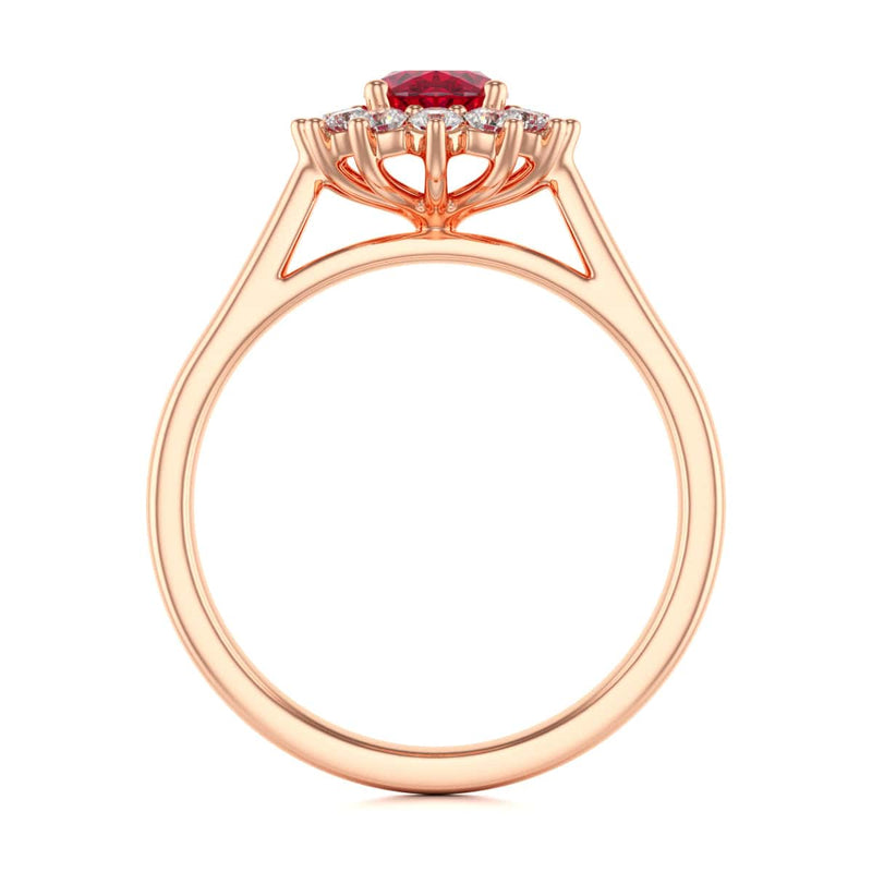 Diamond Halo Oval Shape Ruby Engagement Ring in 18ct Gold and Platinum