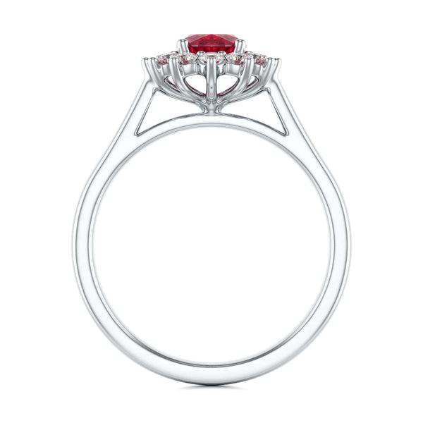 Diamond Halo Oval Shape Ruby Engagement Ring in 18ct Gold and Platinum