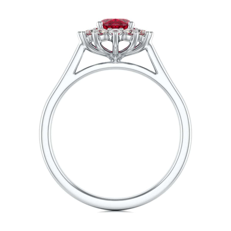 Diamond Halo Oval Shape Ruby Engagement Ring in 18ct Gold and Platinum