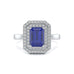 Double Diamond Halo Octagon Shape Sapphire Engagement Ring in 18ct Gold and Platinum