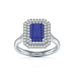 Double Diamond Halo Octagon Shape Sapphire Engagement Ring in 18ct Gold and Platinum